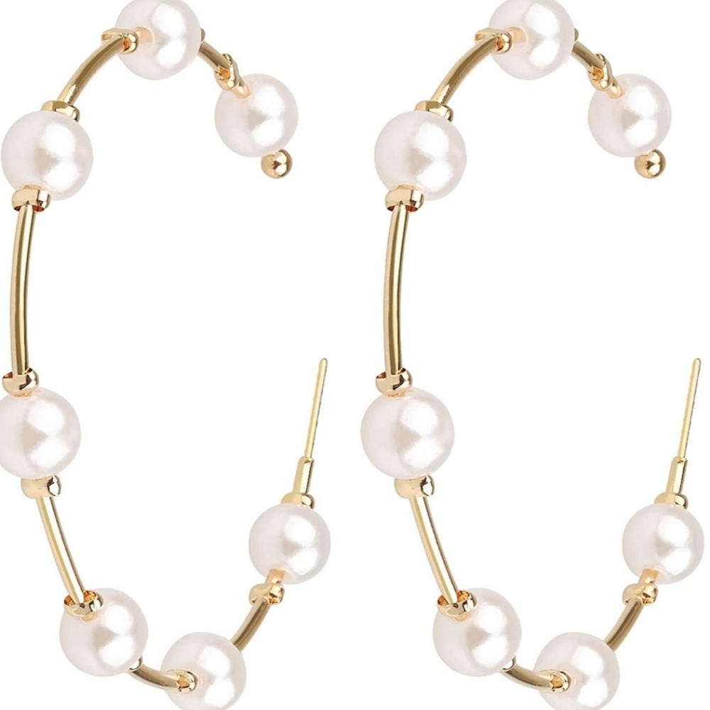 Artificial Pearl Hoop Earrings